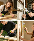 Smooth Operator 20V Cordless Drill Driver With 199 Piece Power Tool Set Including Two Batteries Quick Charger Led Light And Rugged Tool Box For Easy Home Projects Furniture Assembly And Wood Metal Drilling Built Tough To Crush Any Job. Tools being used for measuring, cutting, plumbing, and hammering around the home.
