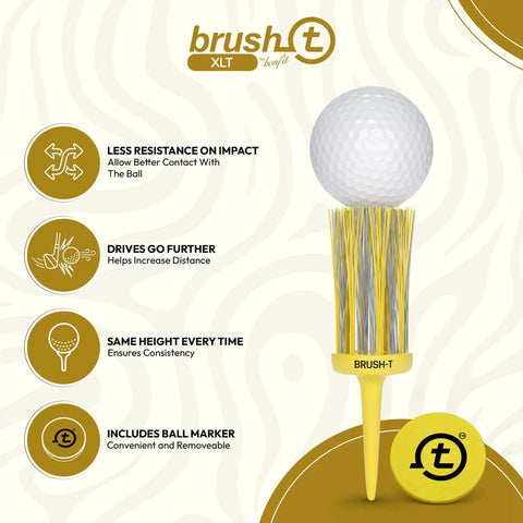 Unbreakable Yellow Plastic Golf Tees 3 1/8 Inch 4 Pack With Consistent Height For Longer Straighter Drives, brush-t design