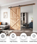EaseLife 8 Ft Sliding Barn Door Hardware Track Kit With Pulley For Smooth Quiet Glide And Easy Install shown on wooden door