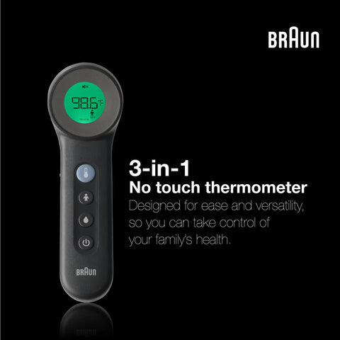 Sensian 7 Forehead 3 In 1 No Contact Infrared Thermometer For Adults And Kids, Clinically Validated And Doctor Recommended, Quick Accurate Readings, 3 Ways To Use, Safe Easy Home Health Monitoring. Black infrared forehead thermometer with green display