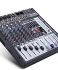 6 Channel Bluetooth Audio Mixer DJ Sound Controller with USB MP3 Player, 4 XLR Microphone Inputs, 7 Band EQ, side view