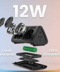 Exploded view of Angle 3 4th Gen Portable Bluetooth Speaker with 12W stereo sound and components detailing loud volume and zero distortion.