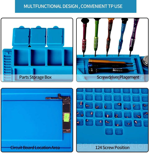Pro Grade Silicone Repair Mat With Magnetic Features For Electronics Soldering, Parts Storage, Screwdrivers, Circuit Board Area