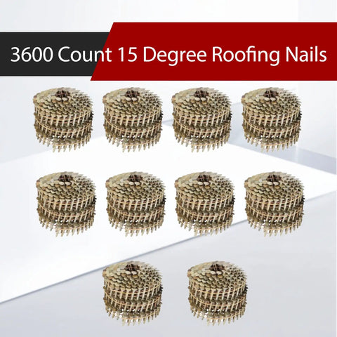 3600 Count Coil Roofing Nails Seven Eighths Inch Long With 0.120 Inch Diameter 15 Degree Round Head Electro Galvanized