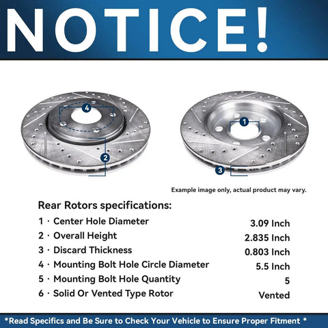 Rear rotors specifications for Brake Kit For Dodge Ram 1500 Front And Rear With Drilled Slotted Rotors And Ceramic Pads 13.23 Inch Front Rotor 5 Bolt Pattern Fits Durango Aspen And Ram 1500 Classic