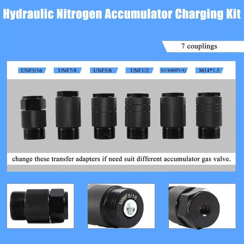Pro Grade Hydraulic Pressure Test Kit With Nitrogen Accumulator Charging Kit, Nitrogen Fill Charge Kit With Gauge, 2 Meter Hose And Multiple Adapters For Precise Pressure Testing, Safe, Reliable And Heavy Duty Performance