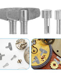 Clock Winding Key For Mechanical Clocks, Pro Repair Tool, metal winder, shown with clock gears and repair parts, 0.79 inch