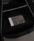 Close-up of Extreme Big Daddy Tool Bag In Gray With 25 Pockets, ID pocket, heavy duty 1680D poly material, rugged webbing handles