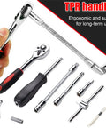 Heavy Duty Drive Socket Set With SAE And Metric Sizes, Ratchet Wrench Kit With S2 And CRV Sockets, TPR handle view