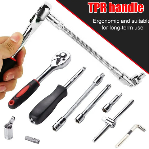 Heavy Duty Drive Socket Set With SAE And Metric Sizes, Ratchet Wrench Kit With S2 And CRV Sockets, TPR handle view