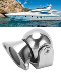 Magnetic Door Stopper With Rotating Head 316 Stainless Steel Door Holder Adjustable 8 Lbs Holding Power Keeps Doors From Slamming And Protects Walls On Boats Yachts Motorhomes RVs Tiny Homes And Households displayed with a yacht in the background.