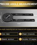 Dead On Aluminum Miter Saw Protractor Angle Finder Tool For Crown Molding And Trim Work Heavy Duty Carpenter Gauge showing precise measurement scales.
