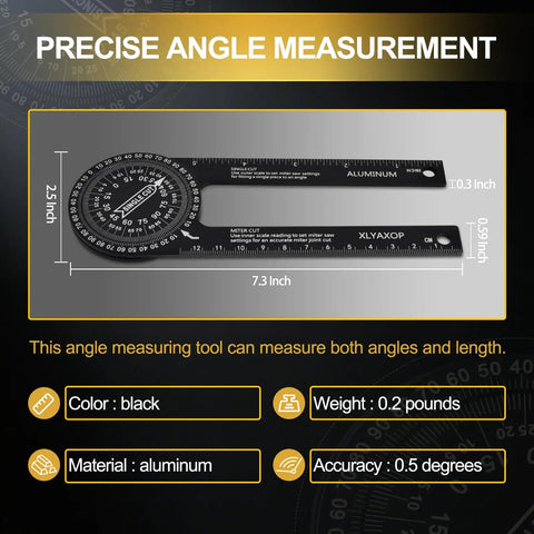 Dead On Aluminum Miter Saw Protractor Angle Finder Tool For Crown Molding And Trim Work Heavy Duty Carpenter Gauge showing precise measurement scales.
