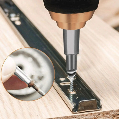 22 Piece Broken Bolt Remover Kit And Damaged Screw Extractor Set Made Of High Speed Steel For Effortless Removal Of Stripped Hex Screws With Two Drill Bit Holders Built Tough To Last Through Any Gnarly Mechanic Job. HSS extractor removing stripped screw from wood