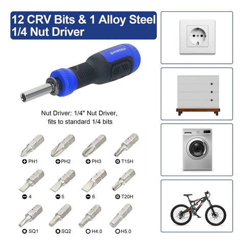Heavy Duty 13 In 1 Adjustable Screwdriver Set With Premium Torx Phillips Hex Bits For Quick Home Fixes and Tackling Broken Gear Without Any Headaches Every Handyman Will Appreciate with multi bits and nut driver.