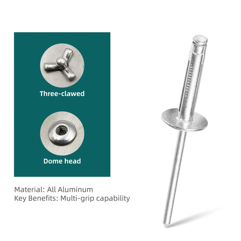 Tri-Fold Aluminum Blind Rivet Kit With 50 Pcs Tri Grip Bulb Style Pop Rivets for Automotive and Soft Plastic Materials
