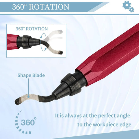 Close-up of Heavy Duty Deburring Tool Kit With 12 High Speed Steel Blades For 3D Prints Metal PVC And Plastic Red Handle Deburrer