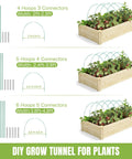 Diagram showing Fiberglass Garden Hoops Pack 36 Pcs 8 Feet Each With PVC Coating for different raised bed sizes.