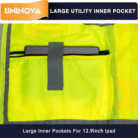 Surveyor Safety Vest With Reflective Strips ANSI Class 2 High Visibility Construction Work Vest With Pockets inside view