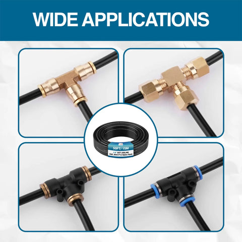Heavy Duty One Quarter Inch DOT SAE J844 PA12 Nylon Air Line Tubing 50 Foot Black Pneumatic Hose in various fittings