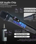 Wireless Karaoke Microphone System For Singing, Crazy Long Range 500ft 150m, DSP audio chip, dual cordless mics, 99 channels display.