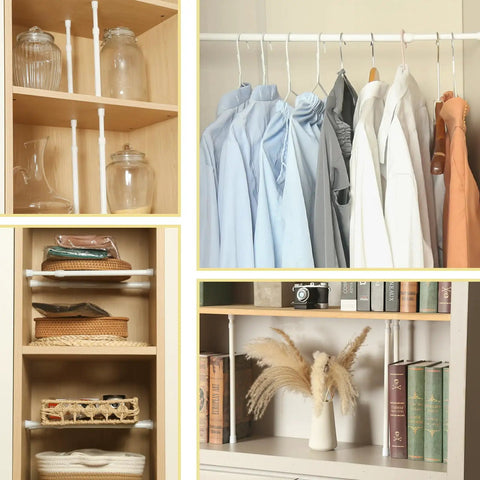 Two Pack Small Tension Rods 12 To 20 Inch Adjustable Spring Curtain Rods For Closets Cabinets Cupboards Drawers White Easy No Drill Install Slim Short Tension Rods For Narrow Spaces Lightweight Rust Resistant Design organizing shelves and clothes.