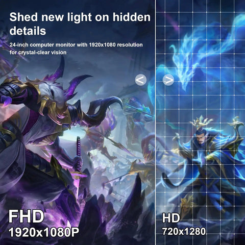 Comparison of FHD 1920x1080 and HD 720x1280 image quality with focus on a 24 Inch FHD Computer Monitor With 100Hz Refresh Rate.