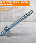10 Pack Tough As Nails 1/2 X 3 3/4 Inch Zinc Plated Carbon Steel Wedge Anchors For Concrete Brick Masonry on a gray background.
