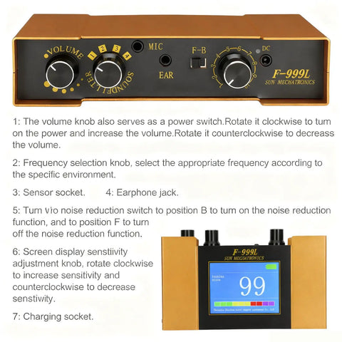 Front view of Underground Water Leak Detector With Ultrasonic Geophone Sensor Digital Display showing controls and display screen.