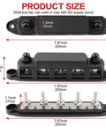 Beast Grade 300A M8 Bus Bar With 12V To 48V Battery Terminal Power Distribution Block size dimensions and layout overview.
