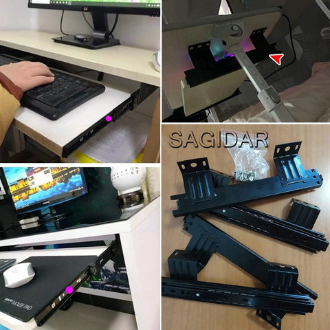 Bad Ass 3 Fold Telescopic Keyboard Drawer Glide Under Desk Sliding Tray With Smooth Quiet Operation Built From Cold Rolled Steel Is Rust Resistant And Holds Up Against Daily Grinds Perfect Setup For Gamers Who Want Solid Performance All Day. under-desk steel keyboard tray, black, telescopic slides
