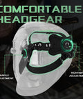 Auto Darkening Welding Helmet With Pro Grade True Color View Solar Powered Large Viewing Screen Shade Four To Thirteen For TIG MIG Arc Welding High Clarity Weld Hood shown with adjustable headgear.