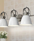 Three Light LED Vanity Light With Adjustable Wall Sconce In White Nickel Finish For Bathroom Mirror Farmhouse Bohemian Kitchen Look Iron Black Bell Shade Energy Efficient Bulbs Included