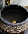 Ceramic Bathroom Sink Art Sink, Floor-standing column ceramic basin with textured black finish and brass drain.