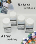 4 Step Rock Tumbler Grit And Polish Refill Kit With Silicon Carbide Grit For Coarse To Final Polish Includes 60 180 400 1000 Grits For Any DIY Rock Tumbler Or Stone Polisher showing jars and polished stones