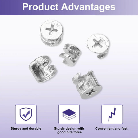Heavy Duty Badass Furniture Cam Lock Nuts For Quick Cabinet Assembly with sturdy design, nickel plated, for secure fastening.