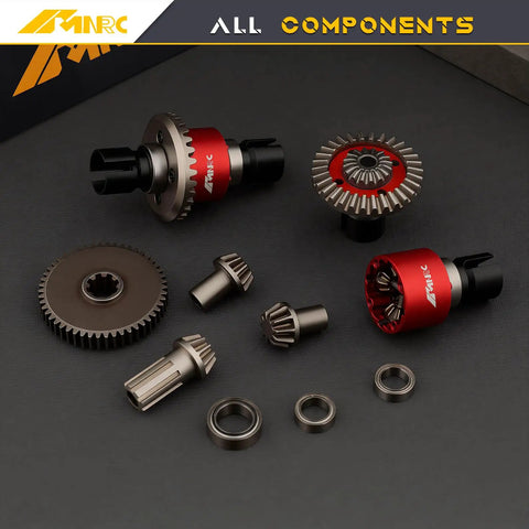 Beefed Up Alloy Front And Rear Differential And Spur Input Gear Kit for HyperGO 1/16 and 1/14 RC cars with red aluminum gears