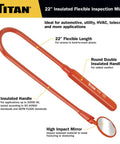 22 Inch Insulated Flexible Inspection Mirror For Live Electrical Parts with movable face and flexible shaft, safe to 1000V AC