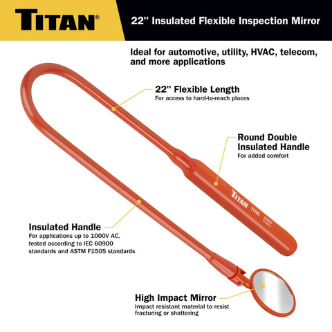 22 Inch Insulated Flexible Inspection Mirror For Live Electrical Parts with movable face and flexible shaft, safe to 1000V AC