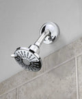 Shower Arm Stabilizer Bracket With Flange Cover Chrome Finish for wobbly shower arms installed on shower pipe and wall.