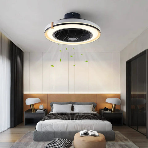 20 Inch Modern Enclosed Ceiling Fan With Light Low Profile Quiet Ceiling Fan For Bedroom Living Room Kitchen Built In Copper Motor Strong Breeze Low Noise Ideal For 100 To 200 Sq Ft
