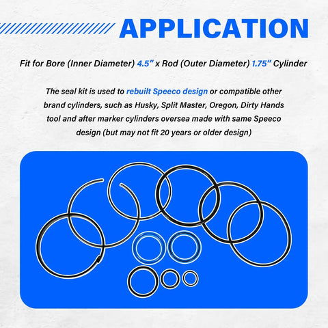 Pro Grade Hydraulic Log Splitter Cylinder Rebuild Seal Kit for 4.5 Inch Bore and 1.75 Inch Rod, All O Rings and Seals Included Pack of 11