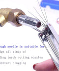 Close-up of Pro Grade Welding And Carb Cleaner Kit with 12 wire set cleaning a welding torch nozzle.