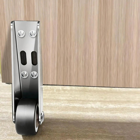 Zero Hassle Adjustable Door Support Wheel And Slick Gate Roller With Quiet Bearing Glide For Heavy Duty Home Office Fix close-up of roller.