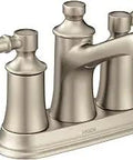 Dartmoor Two Handle Centerset Bathroom Faucet in Brushed Nickel with dual lever control, classic bath style, ADA compliant design.