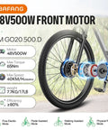 Diagram showing 48V 500W Front Hub Motor Kit for 26 and 700C electric bike conversion with front wheel and specifications