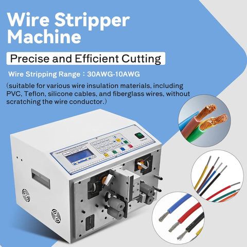Electric Wire Stripper Machine For 0.1 To 6 Mm Wires 30 AWG To 10 AWG Automatic Cable Stripping Tool shown from side