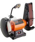 Heavy Duty Bench Grinder And Belt Sander Combo Featuring A Rock Solid 8 Inch Grinding Wheel With A Killer 2x28 Belt Sander powered by a smooth running motor.