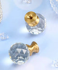 Crystal Lamp Finials 2 Pack Diamond Textured Glass Knobs with Clear Top Caps Polished Chrome Base and Gold Accent