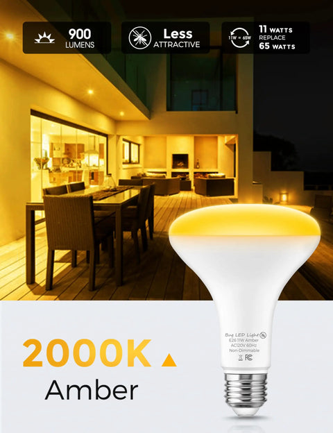 Top Notch Led Yellow Bug Light Bulbs For Porch And Yard Use Non Attracting Br30 Shape With Standard E26 Base To Keep The Pesky Critters At Bay While Serving Up Smooth Glow For Your Deck Patio Or Backyard All Summer Long